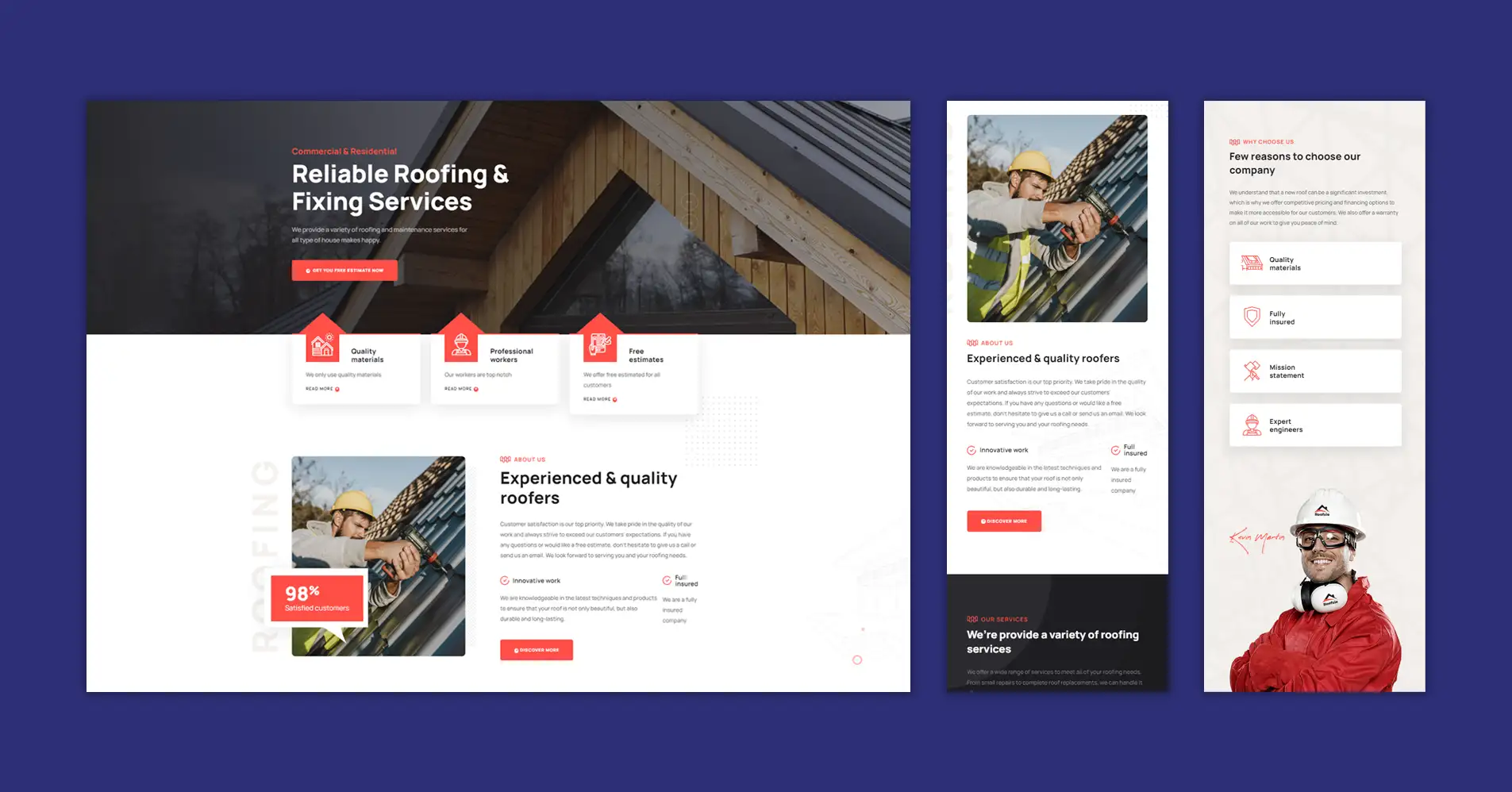 Adaptive, desktop and mobile friendly roofing website